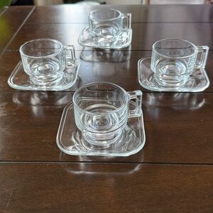 Vintage Joe Colombo Arno Glass Espresso Coffee Cups with Saucers Made in Italy